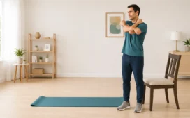 Beginner performing a bodyweight workout at home