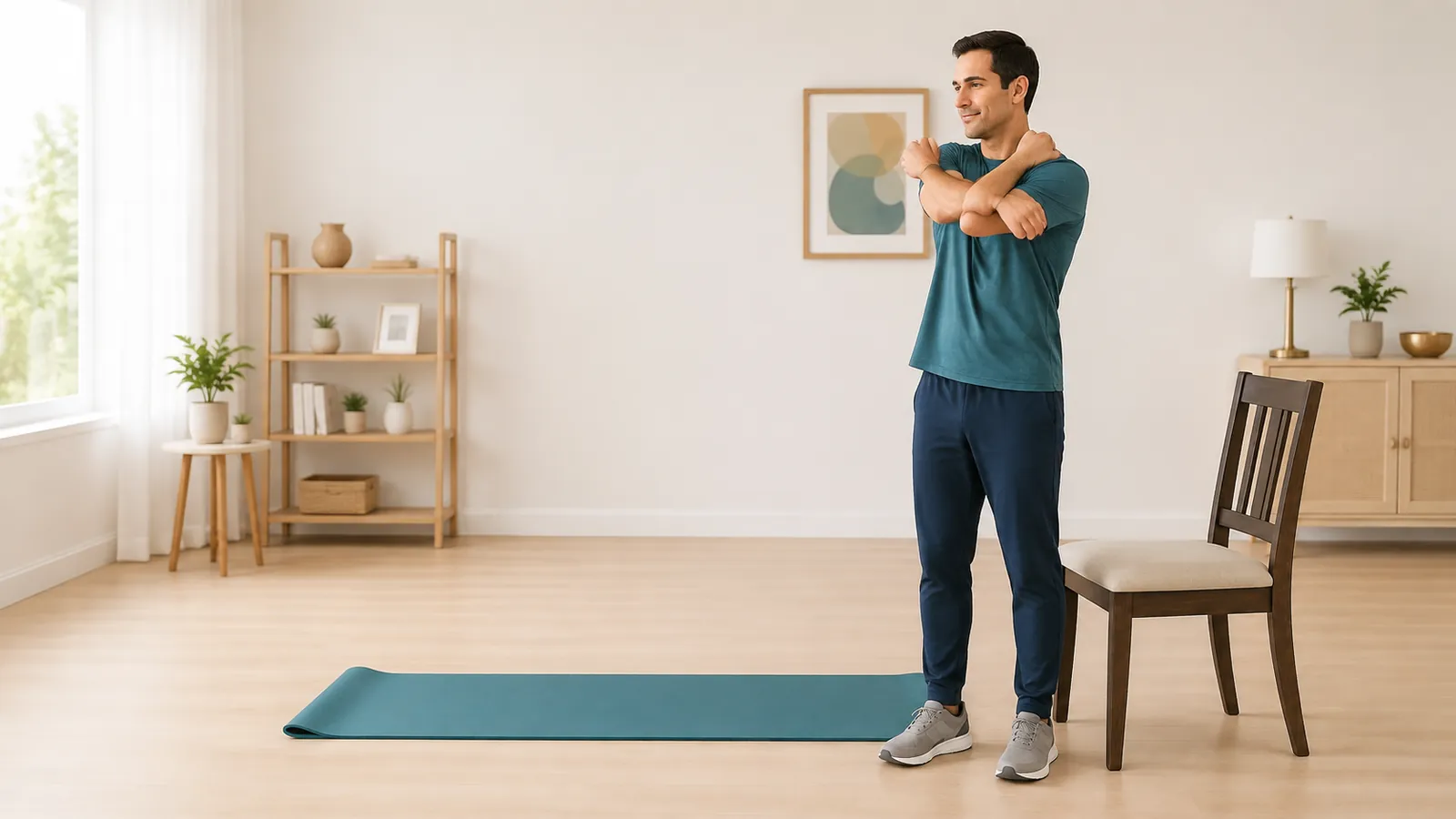Beginner performing a bodyweight workout at home