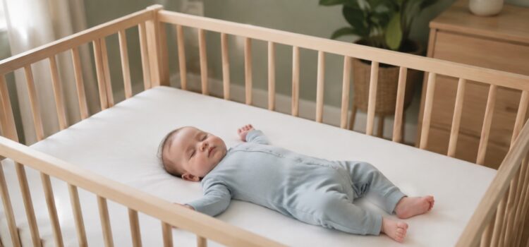 Baby sleeping safely on their back in an empty crib