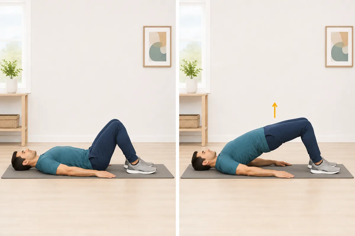 Beginner glute bridge starting and raised positions