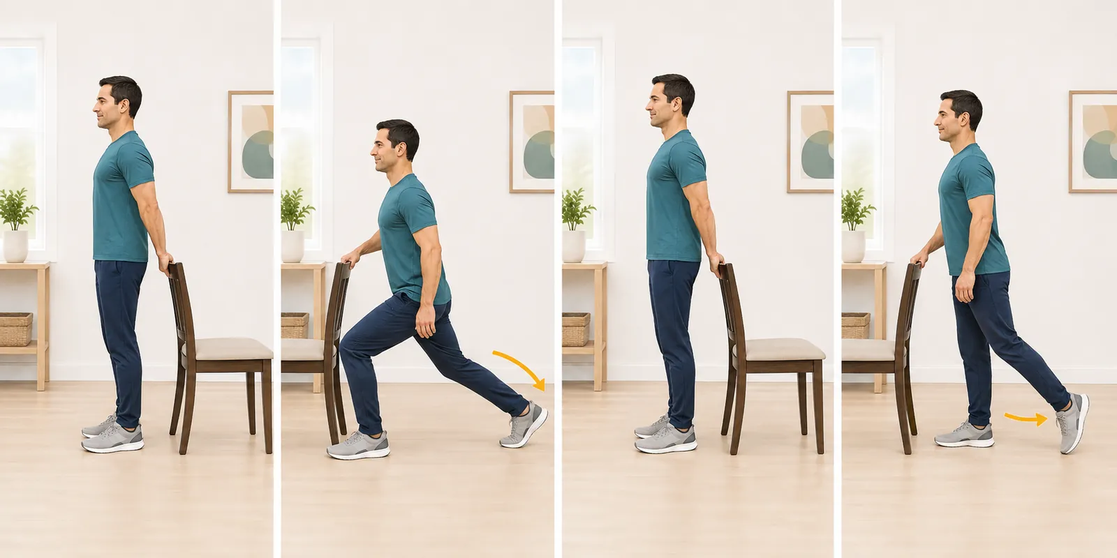 Supported reverse lunge and easier step-back tap positions