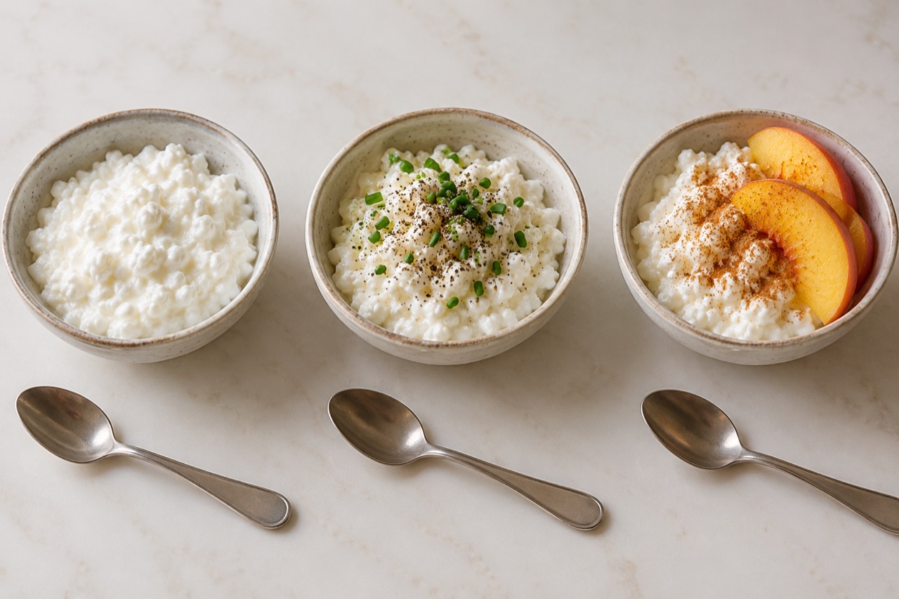 Plain, savory and sweet cottage cheese bowls for a first taste test
